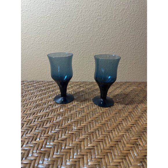 Denby ARABESQUE Blue Water Glass Goblet Glasses Sweden - Picture 1 of 7